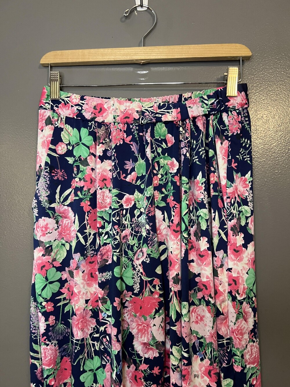 Antthony Originals Pants Womens PL Navy Pink Floral Harem Elastic Waist Stretch